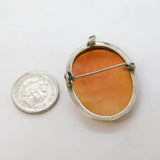 Art Deco 800 Grade Silver Carved Shell Cameo Brooch Antique c1920s