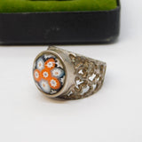 Caithness Jewellery Box Sterling Silver Floral Glass Dress Ring Vintage 1974