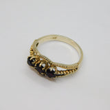 Gold On Sterling Silver Triple Garnet Patterned Dress Ring Vintage c1970 Size Q