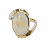 Sterling Silver Moonstone Cabochon Curvy Studio Style Ring Vintage c1970 Size P