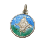 Sterling Silver Enamel St Christopher Travel Charm Pendant Vintage c1970s