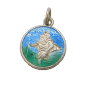 Sterling Silver Enamel St Christopher Travel Charm Pendant Vintage c1970s