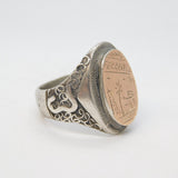 20th Century Sterling Silver & Gold Souvenir Signet Ring Antique c1940s