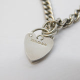 Sterling Silver Curb Link Charm Bracelet Heart Lock Clasp Vintage London
