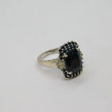 Sterling Silver Black & Clear Crystal Deco Style Dress Ring Vintage c1970 Size O