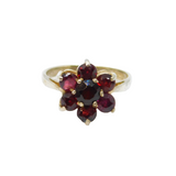 Sterling Silver 7 Garnet Cluster Dress Ring Vintage c1970 Size M 1/2