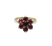 Sterling Silver 7 Garnet Cluster Dress Ring Vintage c1970 Size M 1/2