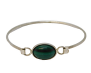 European .835 Silver & Cabochon Green Malachite Bangle Bracelet Vintage c1980