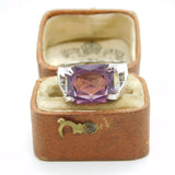 Silver Plated Costume Ring With Amethyst Vintage c1970 Size M 1/2