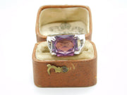 Silver Plated Costume Ring With Amethyst Vintage c1970 Size M 1/2