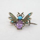 Austro-Hungarian Sterling Silver Gilt, Turquoise & Amethyst Bug Brooch Antique