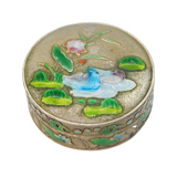 20th Century Japanese Silver Plated Colourful Enamel Trinket Pot Antique c1920s