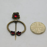 Sterling Silver Red Paste Set Floral Penannular Brooch Pin Antique c1930