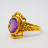 9ct Yellow Gold Textured Amethyst Set Dress Ring Vintage 1970 London