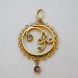 Edwardian 9ct Gold, Pale Amethyst & Seed Pearl Lavalier Drop Pendant Antique