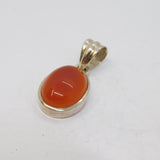 Sterling Silver Carnelian Cabochon Oval Drop Pendant Vintage c1970