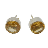Pair of Sterling Silver Round Faceted Citrine Stud Earrings Vintage c1970