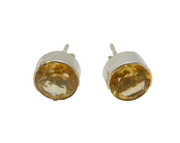 Pair of Sterling Silver Round Faceted Citrine Stud Earrings Vintage c1970
