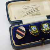 Victorian Boxed Yellow Metal Enamel Crested Cufflinks Antique c1890