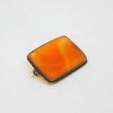 Sterling Silver Carnelian Red Agate Rectangle Form Brooch Pin Antique c1930