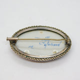 Sterling Silver Delft Painted Ceramic Sailing Scene Brooch Pin Antique c1930