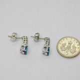 Pair of Sterling Silver Blue & White Sapphire Stud Drop Earrings Vintage c1970