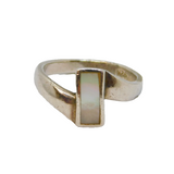 Sterling Silver Mother Of Pearl Zigzag Dress Band Ring Modern c1990 Size J 1/2