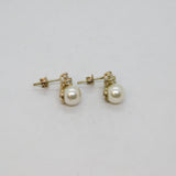 Pair of Sterling Silver Pearl & CZ Floral Cluster Stud Earrings Vintage c1990