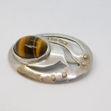 Studio Jewellery Sterling Silver, Gold & Tiger's Eye Brooch Vintage 1988 London