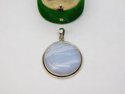 Sterling Silver & Blue Lace Agate Drop Pendant Vintage c1960