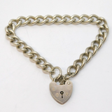 Sterling Silver Curb Link Charm Bracelet Heart Lock Clasp Vintage 1978 London