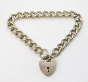 Sterling Silver Curb Link Charm Bracelet Heart Lock Clasp Vintage 1978 London