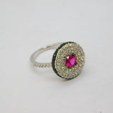 Sterling Silver Synthetic Ruby & Spinel Target Dress Ring Modern c1990 Size K