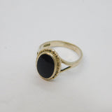 Sterling Silver Oval Black Agate Dress Band Ring Vintage c1970 Size L