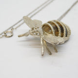 Sterling Silver & Tiger's Eye Set Bumble Bee Pendant Necklace Vintage