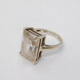 Sterling Silver Large Emerald Cut Spinel Cocktail Ring Vintage c1970 Size P UK