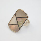 Sterling Silver Mother Of Pearl Zigzag Statement Ring Modern c1990 Size M 1/2