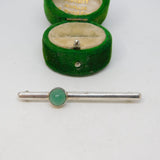 Sterling Silver & Cabochon Jadeite Bar Brooch Vintage 1981 London