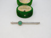 Sterling Silver & Cabochon Jadeite Bar Brooch Vintage 1981 London