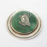 Taxco Mexican Sterling Silver & Jade Circular Dress Brooch Vintage 'DF'