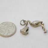 Sterling Silver Stork Delivering the Baby Charm Pendant Vintage c1970