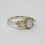 Sterling Silver Crystal Quartz & Spinel Set Dress Ring Vintage c1970 Size Q 1/2
