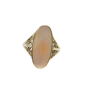 Sterling Silver Mother Of Pearl Ellipse Dress Ring Modern c1990 Size Q