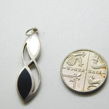 Sterling Silver Onyx and Mother of Pearl Twist Charm Pendant Vintage c1970