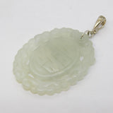 Chinese Large Sterling Silver Carved Jade Character Pendant Vintage c1960