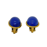 Pair of Gold On .800 Silver Blue Hard Stone Oval Clip-On Earrings Vintage c1970