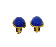 Pair of Gold On .800 Silver Blue Hard Stone Oval Clip-On Earrings Vintage c1970