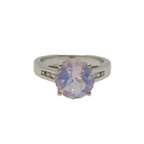 Sterling Silver Lavender Quartz Solitaire Dress Ring Modern c1990 Size L 1/2