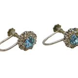 Edwardian Pair of Sterling Silver Blue Paste Screw Back Earrings Antique c1910