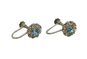 Edwardian Pair of Sterling Silver Blue Paste Screw Back Earrings Antique c1910